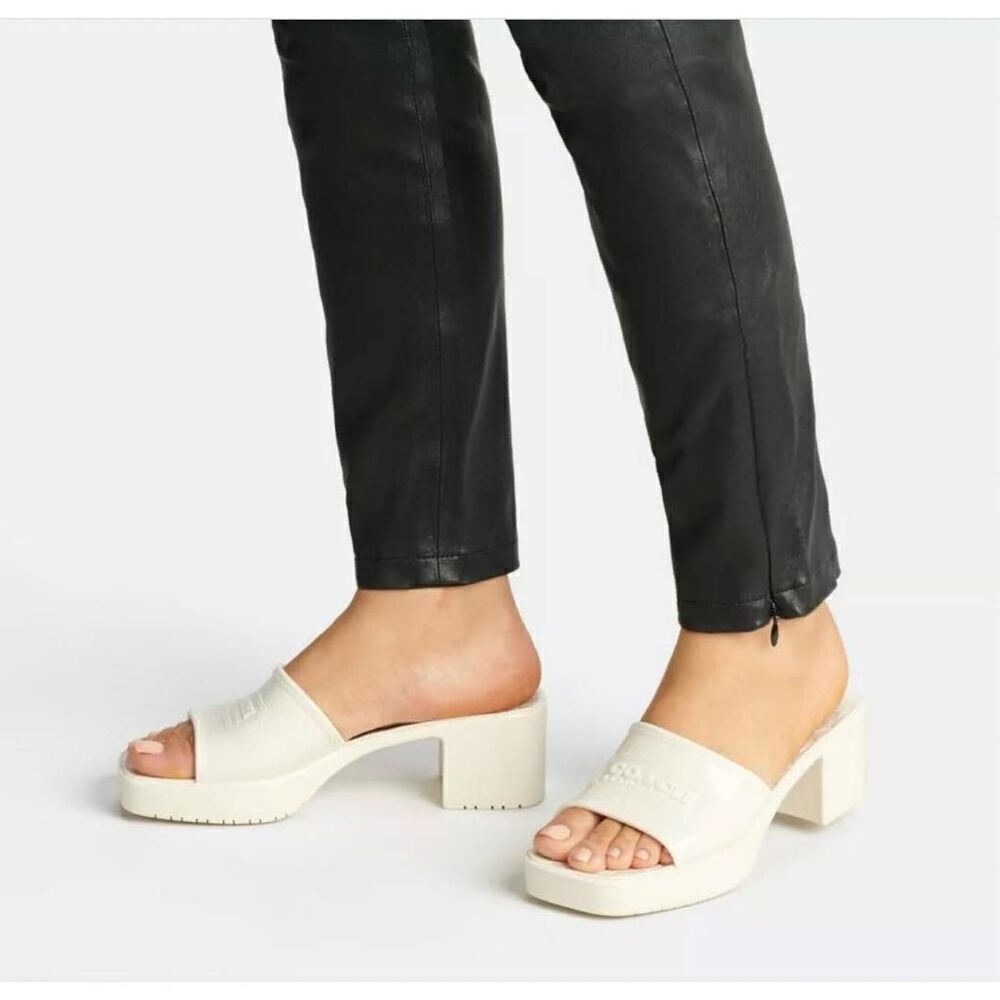 Coach Scarlett Chalk Cream Rubber Block Heel Slip On Open Square Toe Sandal